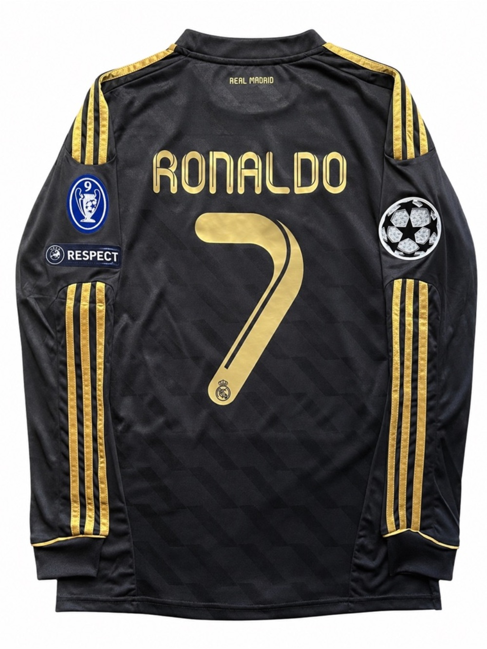 Ronaldo #7 Real Madrid Longsleeve Away Black Soccer Jersey Retro 2011/2012 Gold